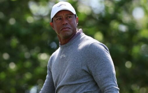 Tiger Woods looking serious on the golf course during a previous PGA Tour event