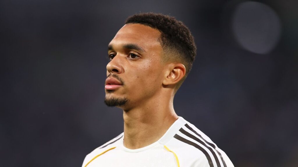 Trent Alexander-Arnold playing in a white Real Madrid jersey