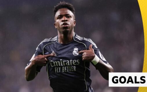 Vinicius Jr celebrating a goal for Real Madrid against Espanyol in La Liga