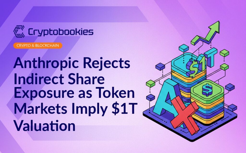 Anthropic logo overlaid on digital stock market graphs with glowing token icons and a $1 trillion valuation highlight.