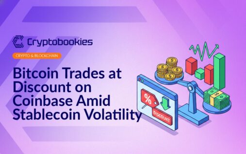 Trading screen with downward arrow and discount tag, balance scale weighing coins and banknotes, bar chart with price gap.
