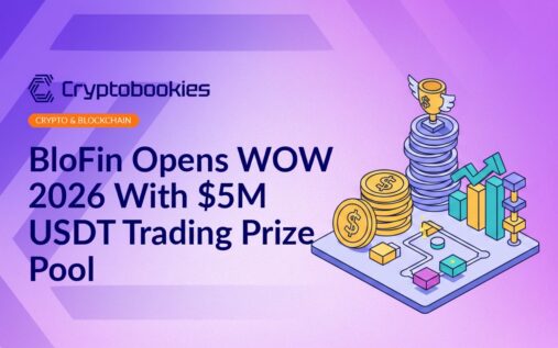 Colorful digital coins with "USDT" symbol floating above a glowing trading platform with "WOW 2026" text background.