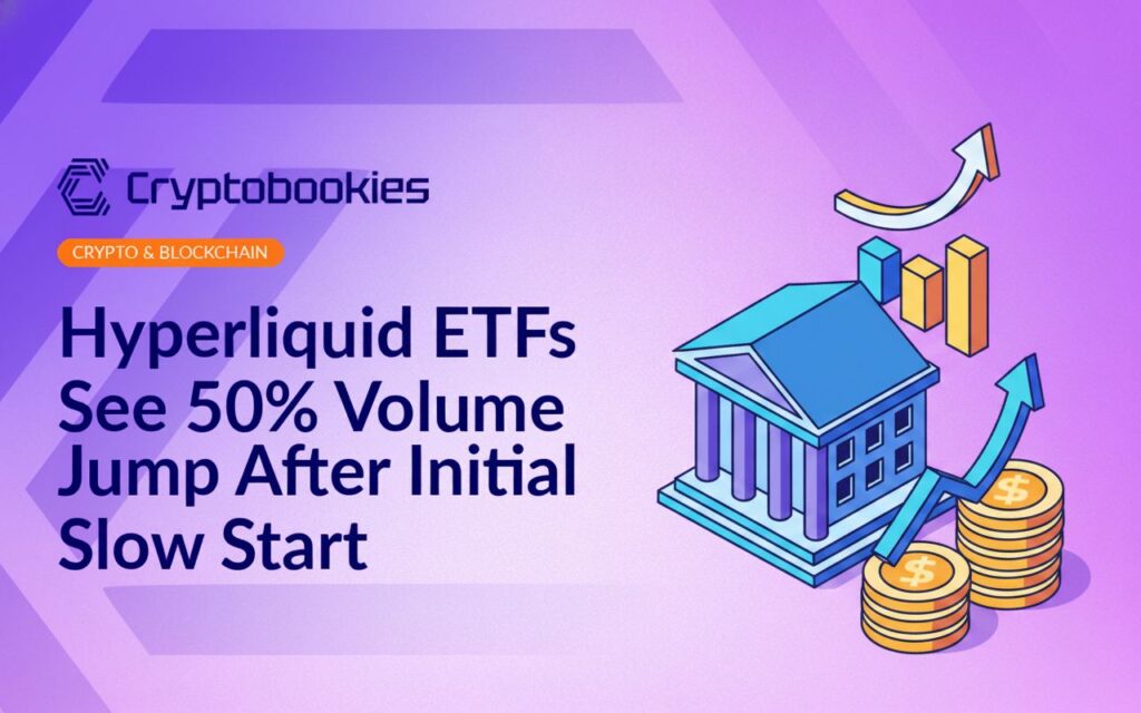 Stock exchange building with a blue upward bar chart and stacked gold coins with a rising red arrow.