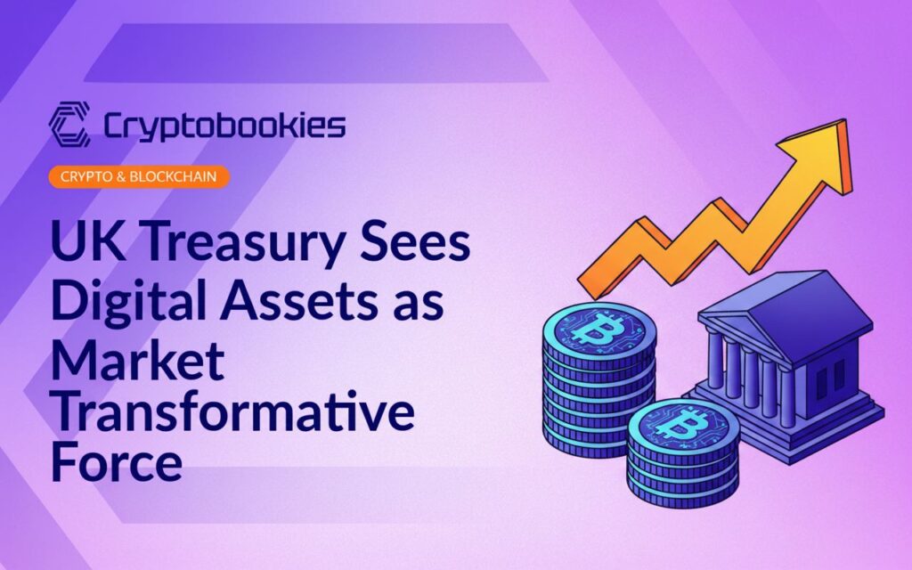 Government building with stacked digital coins featuring circuit patterns beside an upward trending market chart arrow.