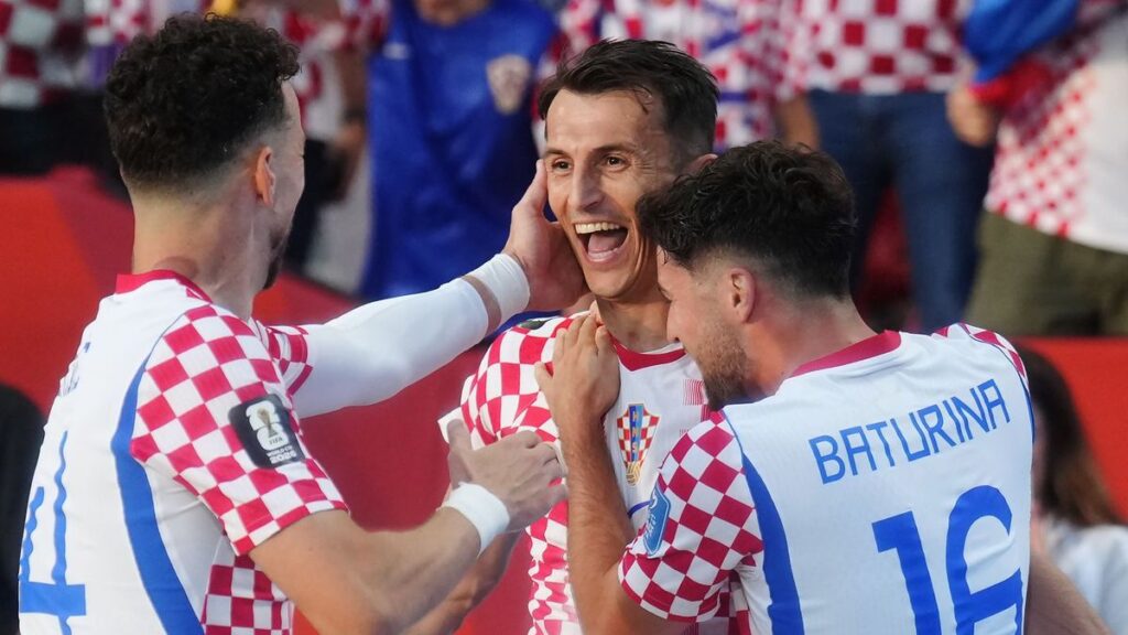 Ante Budimir of Croatia celebrating his winning goal against Panama at the 2026 World Cup in Toronto
