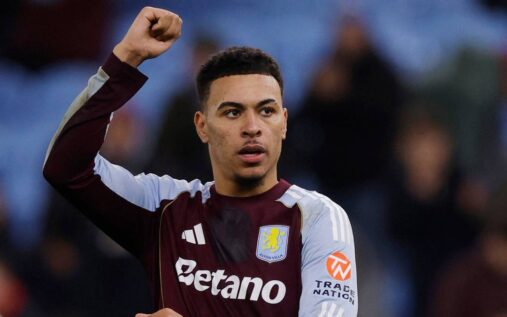 Aston Villa forward Morgan Rogers dribbling the ball during a match