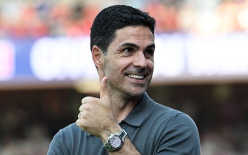 Arsenal manager Mikel Arteta standing on the touchline giving instructions