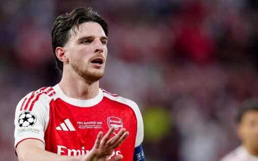 Declan Rice playing for Arsenal in a Premier League match