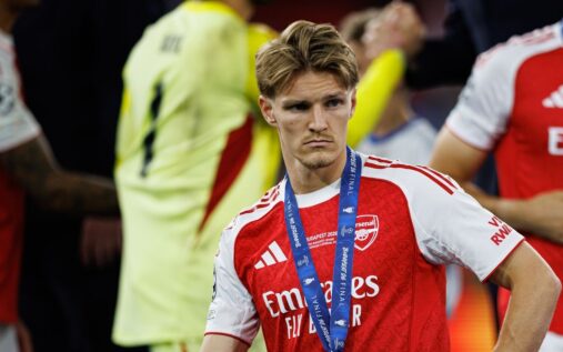 Mikel Arteta looking dejected on the touchline during the Champions League final