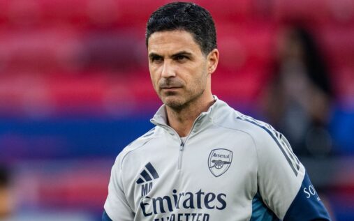 Arsenal manager Mikel Arteta looking thoughtful on the touchline