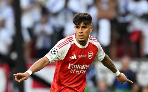 Piero Hincapie playing for Arsenal during the Champions League final
