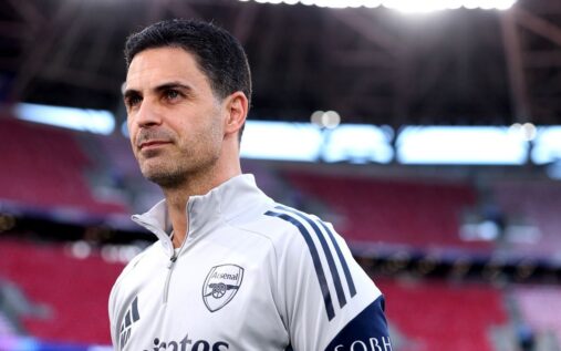 Arsenal manager Mikel Arteta standing on the touchline