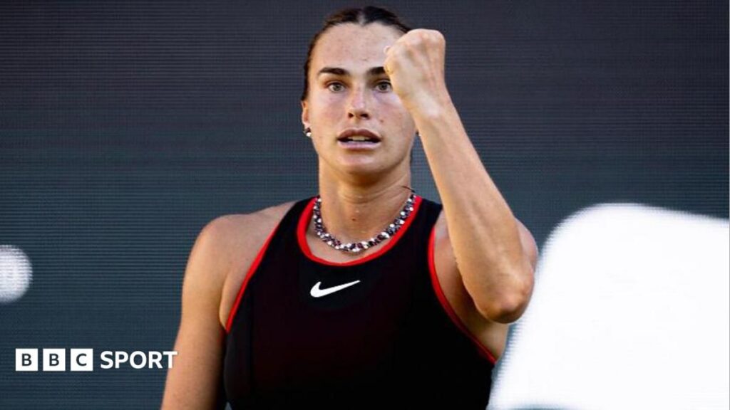 Aryna Sabalenka celebrating a point on the grass court at the Berlin Open