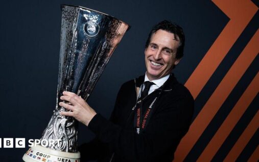 Aston Villa manager Unai Emery celebrating on the touchline during a Premier League match