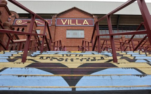 Aston Villa players standing on the pitch waiting for a Premier League match to kick off