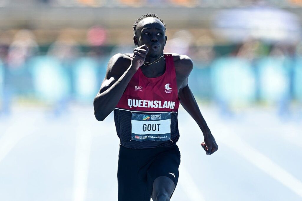 Australian sprint sensation Gout Gout running on an athletics track