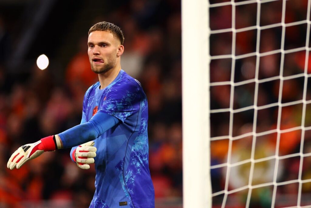 Bart Verbruggen playing in goal for the Netherlands national football team