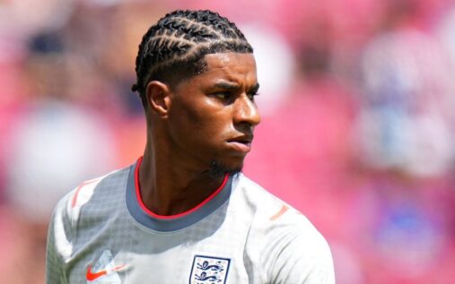 Marcus Rashford playing for Manchester United during a competitive football match