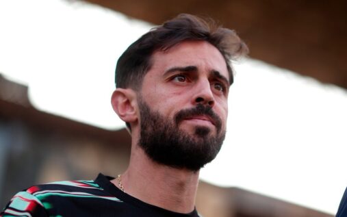 Bernardo Silva waves an emotional goodbye to Manchester City supporters inside the Etihad Stadium