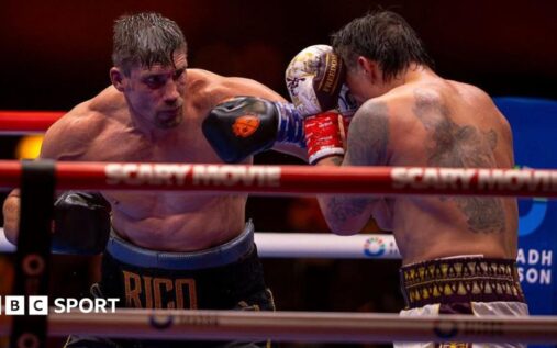 Referee Mark Lyson stepping in to stop the heavyweight bout between Oleksandr Usyk and Rico Verhoeven