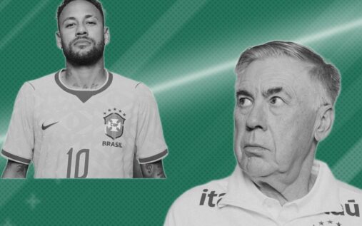 Brazil manager Carlo Ancelotti looking serious on the touchline during a match