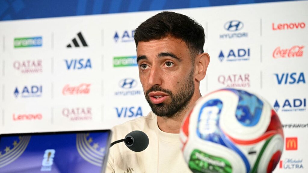 Bruno Fernandes looking determined while playing for the Portugal national team