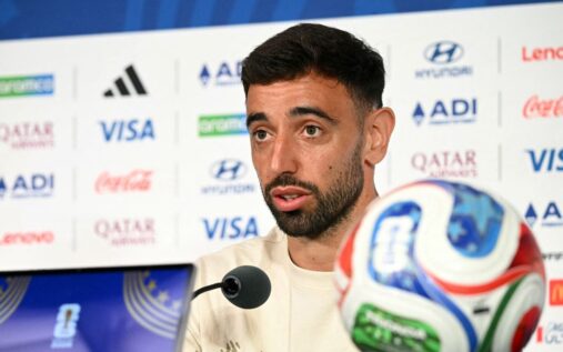 Bruno Fernandes looking determined while playing for the Portugal national team