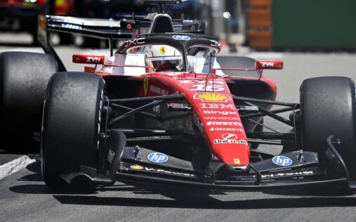 Charles Leclerc driving his Ferrari around the street circuit during the Monaco Grand Prix