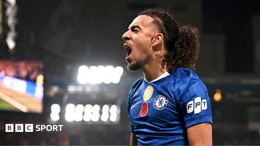 Chelsea defender Malo Gusto looking focused during a Premier League football match