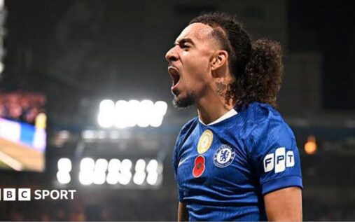 Chelsea defender Malo Gusto looking focused during a Premier League football match