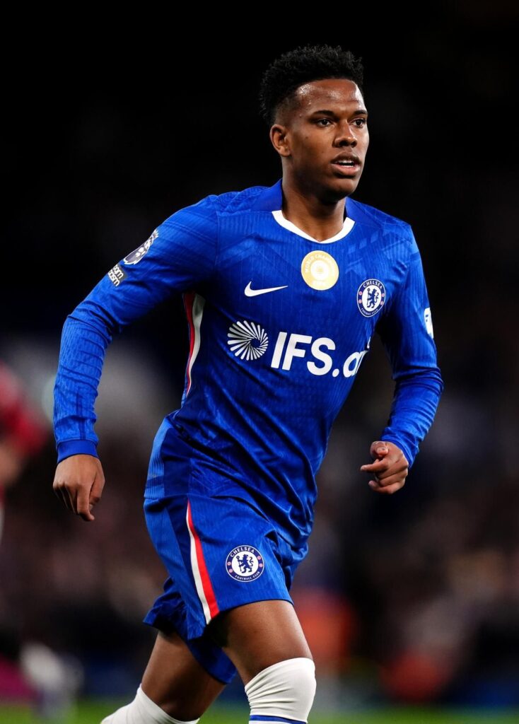 Chelsea winger Estevao running with the ball during a Premier League match