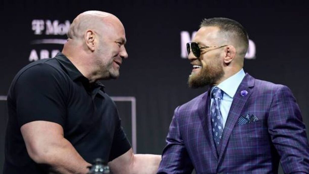 Conor McGregor standing inside the UFC octagon looking intently ahead
