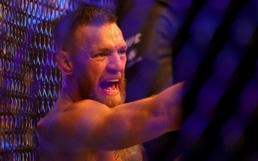 Conor McGregor speaking intensely during a virtual UFC interview