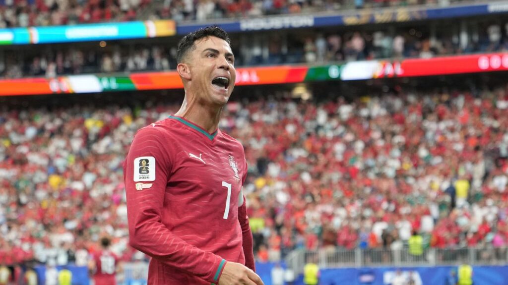Cristiano Ronaldo celebrating a goal for Portugal at the 2026 World Cup