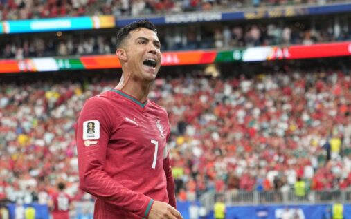Cristiano Ronaldo celebrating a goal for Portugal at the 2026 World Cup