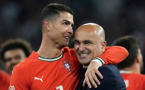 Cristiano Ronaldo wearing the Portugal national team kit during a match