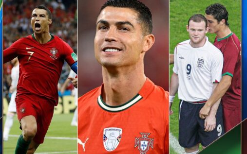 Cristiano Ronaldo wearing the Portugal national team kit during a match