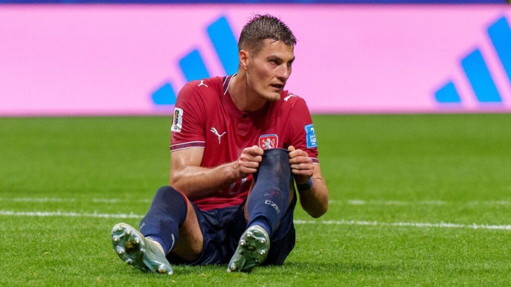 Patrik Schick looking dejected in a Czechia national team shirt during the 2026 World Cup