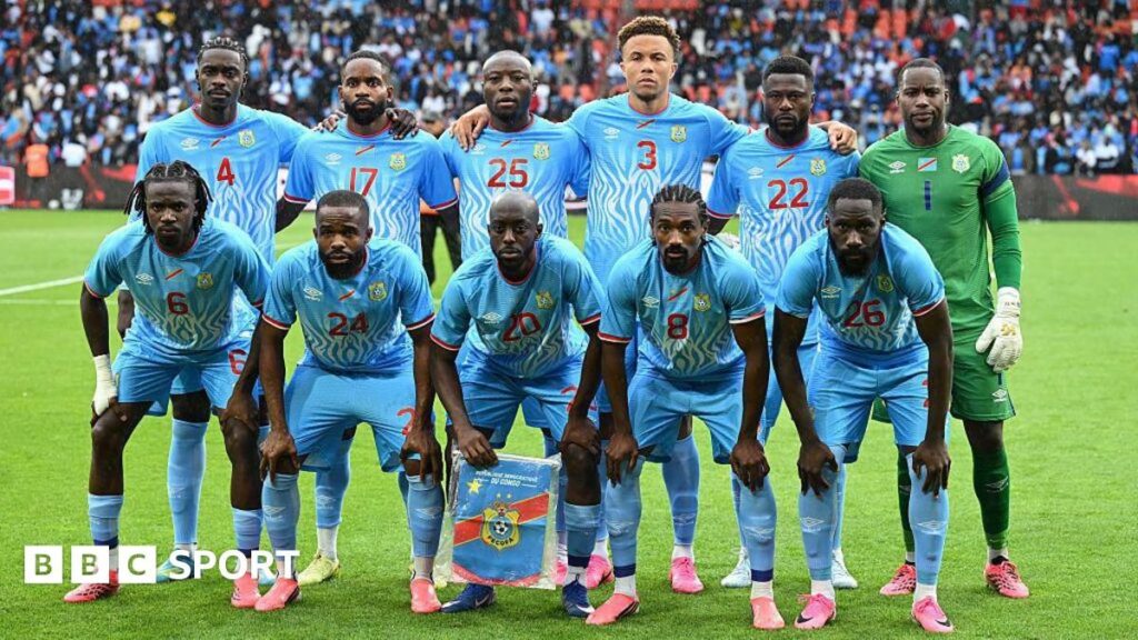 DR Congo national football team players walking onto the pitch