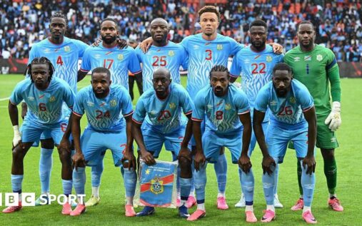 DR Congo national football team players walking onto the pitch