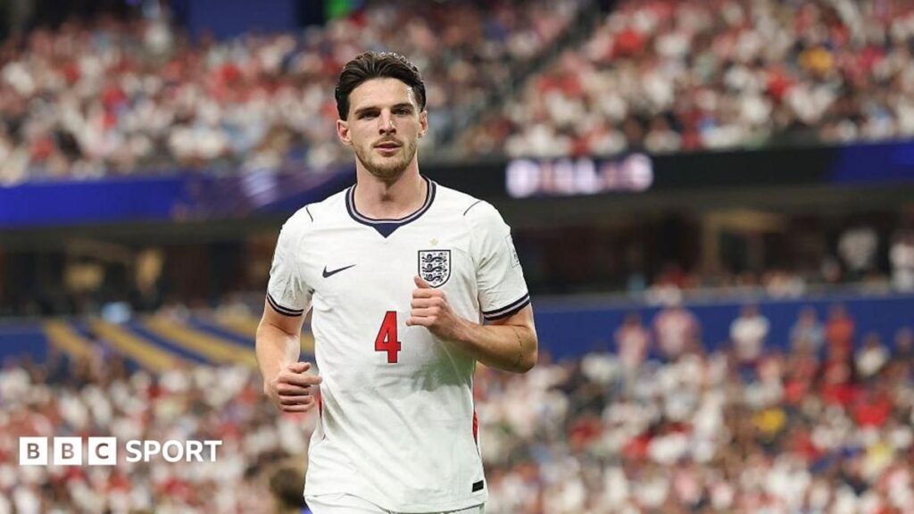 England midfielder Declan Rice preparing to take a corner kick during a World Cup football match