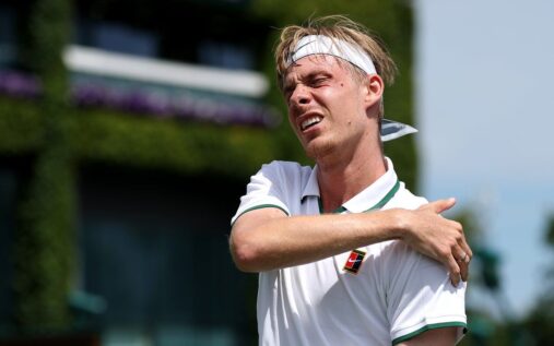 Denis Shapovalov receiving medical treatment on his shoulder on Court 6 at Wimbledon