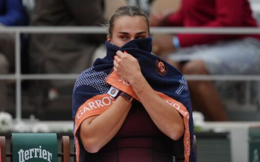Diana Shnaider celebrating her shock quarter-final victory over Aryna Sabalenka at the French Open