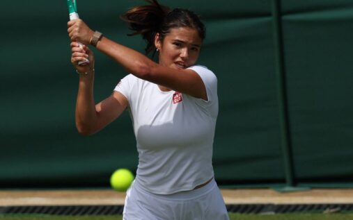 Emma Raducanu looking concerned during a Wimbledon grass-court practice session