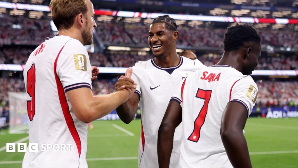England captain Harry Kane celebrating a goal with Jude Bellingham against Croatia at the World Cup in Dallas.