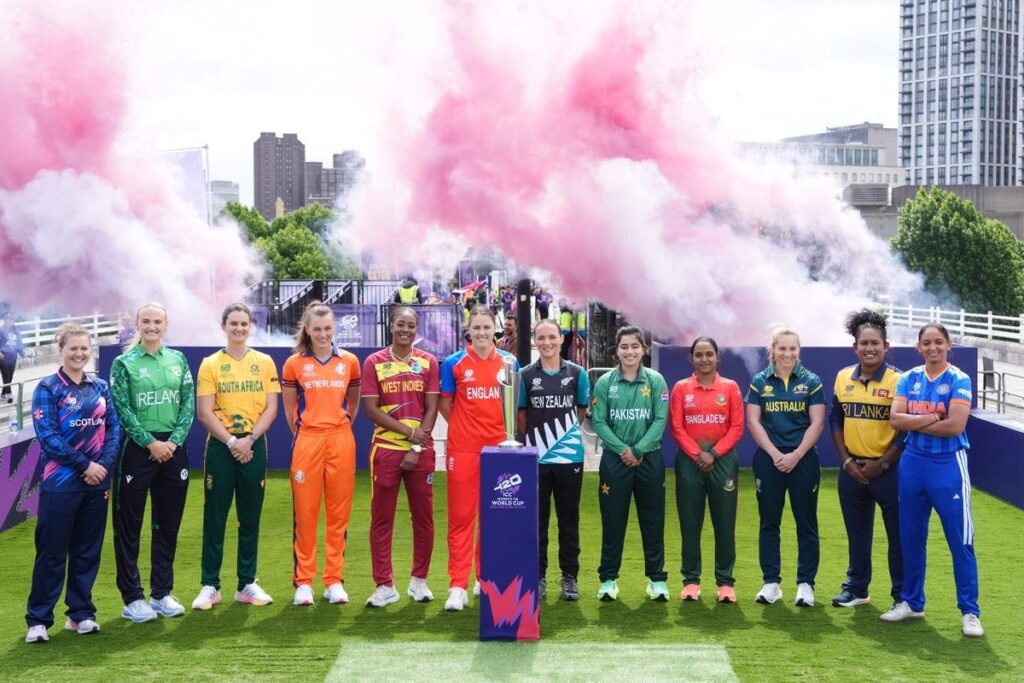 England captain Nat Sciver-Brunt holding a cricket bat during a Women's T20 World Cup promotional event