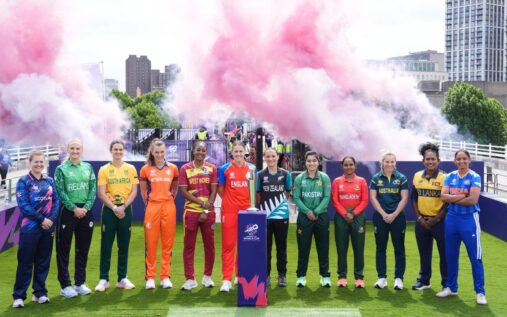 England captain Nat Sciver-Brunt holding a cricket bat during a Women's T20 World Cup promotional event
