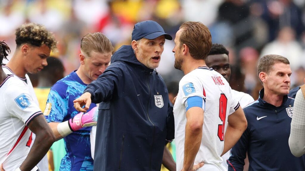 Dejected England players react after a missed chance during their goalless draw against Ghana