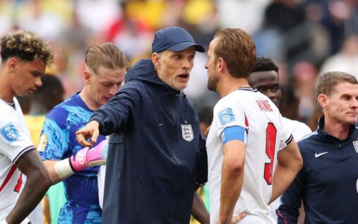 Dejected England players react after a missed chance during their goalless draw against Ghana
