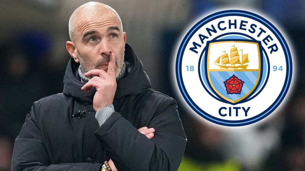 Enzo Maresca overseeing a football training session at the Manchester City campus